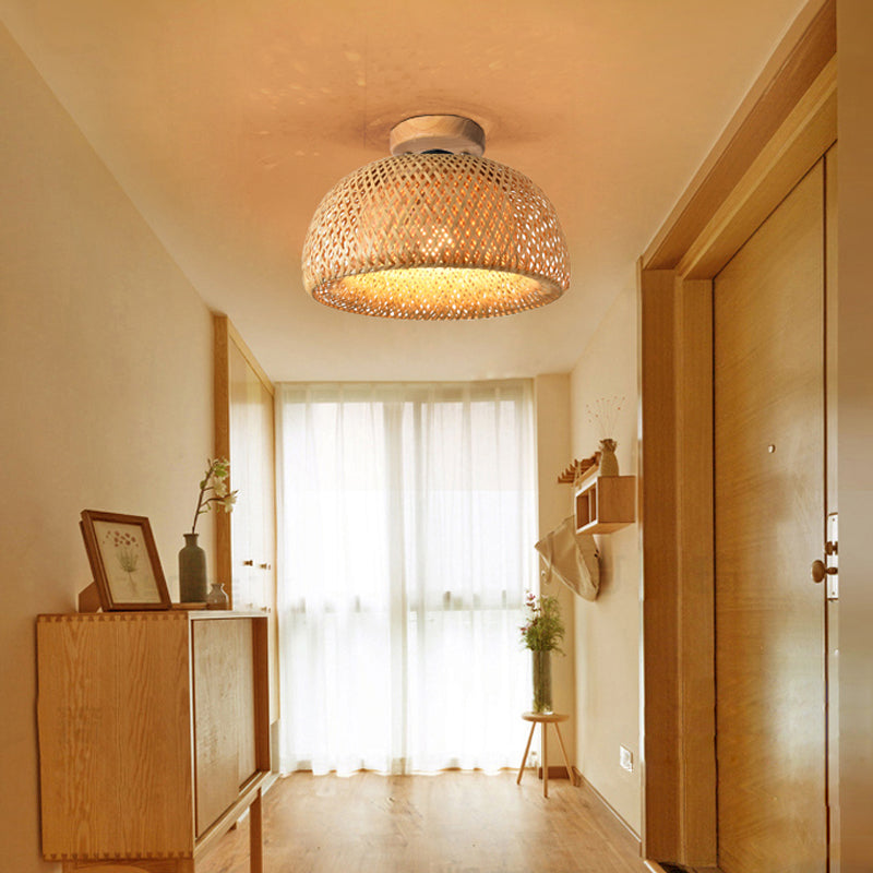 Plafonnier moderne ronde en bambou naturel Solferino