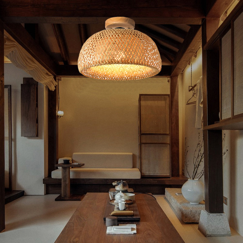 Plafonnier moderne ronde en bambou naturel Solferino