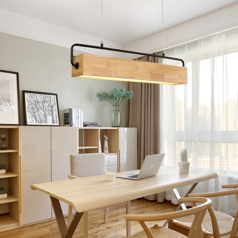 Suspension moderne LED rectangulaire en bois Wakin - vue 4 sur 7