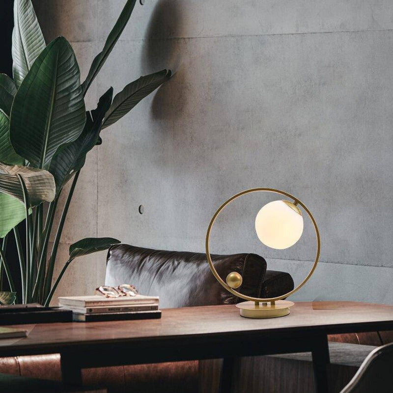 Lampe de chevet design à LED avec anneau métal et boules en verre Loft