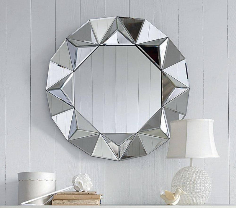Miroir mural décoratif rond biseauté triangles Decorative