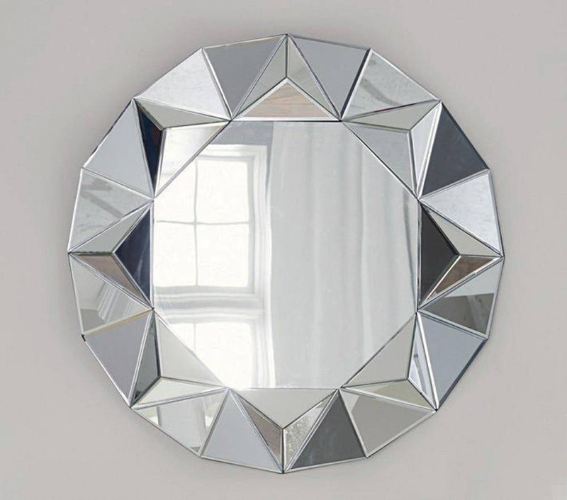 Miroir mural décoratif rond biseauté triangles Decorative