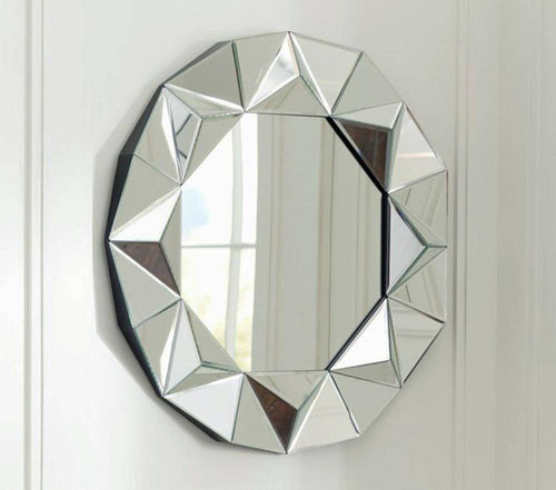 Miroir mural décoratif rond biseauté triangles Decorative