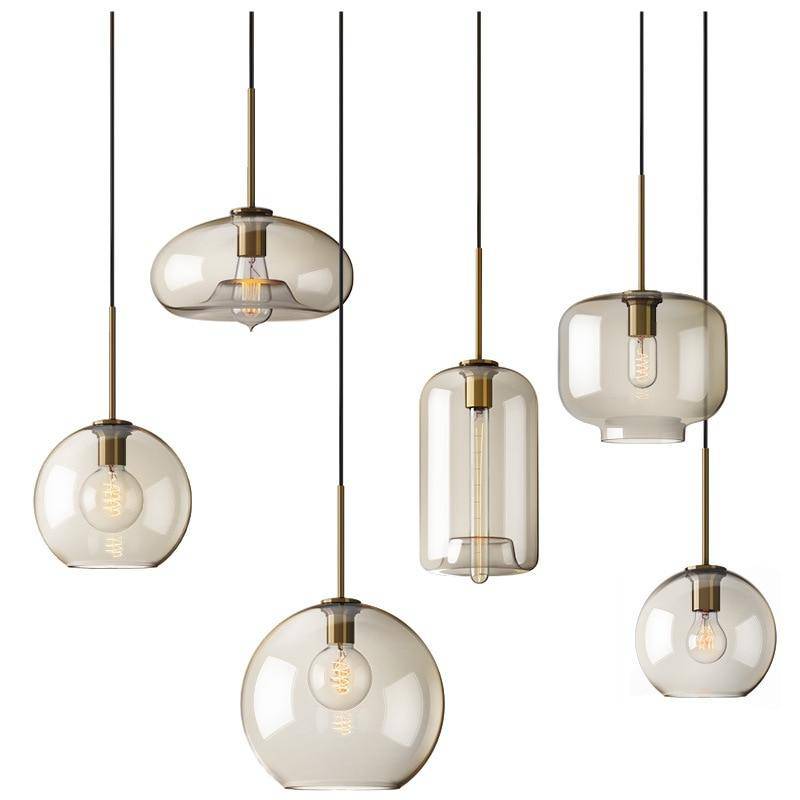 Suspension design à LED en verre ambré style Industriel - vue 7 sur 12