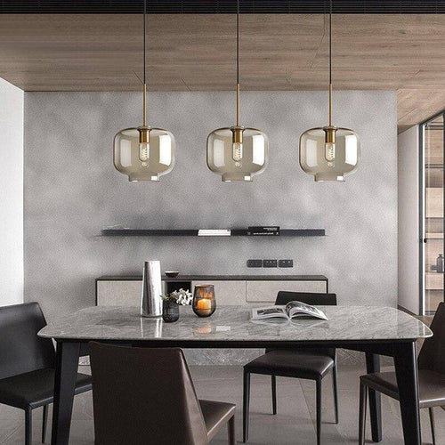 Suspension design à LED en verre ambré style Industriel