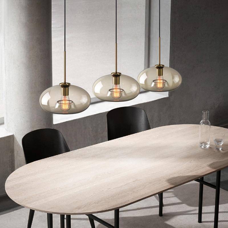 Suspension design à LED en verre ambré style Industriel - vue 3 sur 12