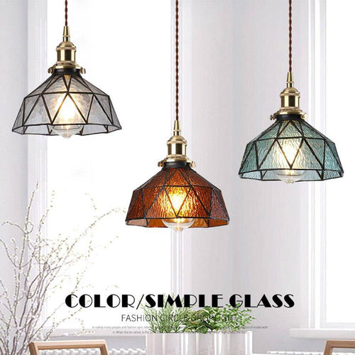 Suspension design à LED avec abat-jour en verre coloré rétro Loft