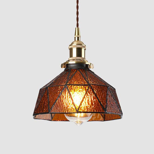 Suspension design à LED avec abat-jour en verre coloré rétro Loft