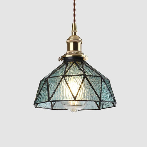 Suspension design à LED avec abat-jour en verre coloré rétro Loft
