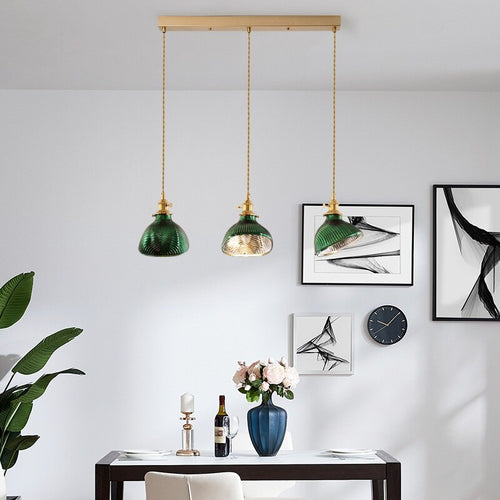 Suspension LED biforme vert et doré Dena