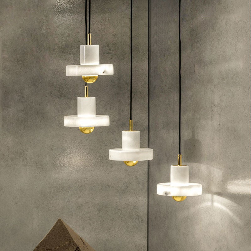 Lustre design LED avec abat-jour en marbre blanc Luxia - vue 5 sur 8
