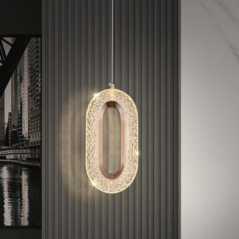 Suspension moderne LED forme ovale et dorée Elaia - vue 4 sur 12