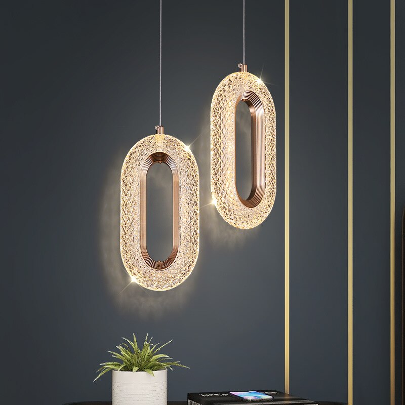 Suspension moderne LED forme ovale et dorée Elaia - vue 8 sur 12