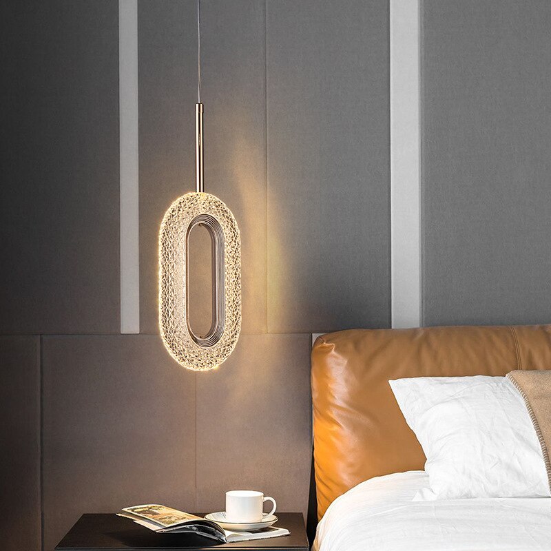 Suspension moderne LED forme ovale et dorée Elaia - vue 7 sur 12