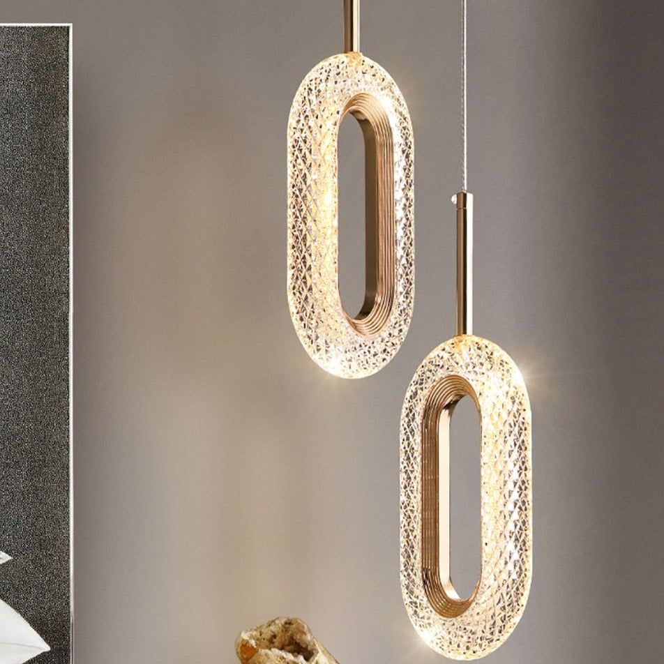Suspension moderne LED forme ovale et dorée Elaia - vue 9 sur 12