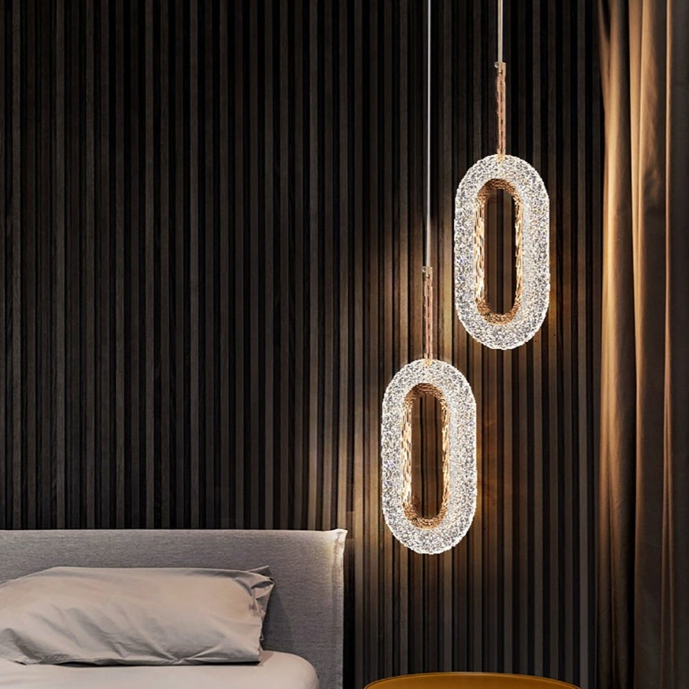 Suspension moderne LED forme ovale et dorée Elaia - vue 6 sur 12