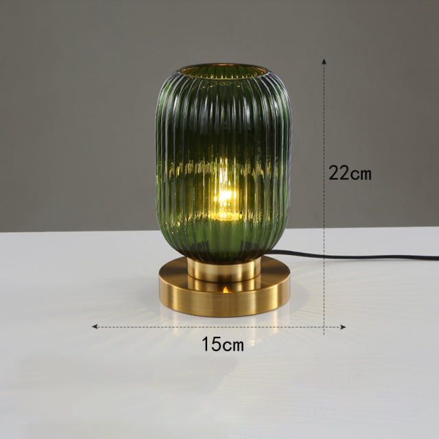 Lampe à poser cylindrique en verre coloré et base dorée Quinn - vue 12 sur 13