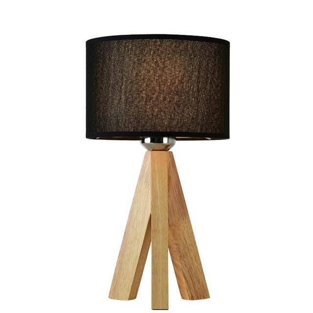 Lampe de chevet avec abat-jour en tissu et pied en bois (noir ou blanc) - vue 4 sur 5
