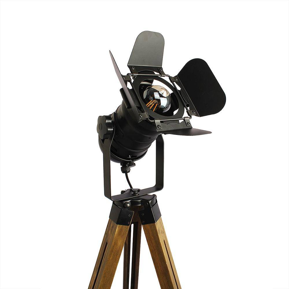 Lampadaire projecteur ajustable sur pied en bois - vue 3 sur 4