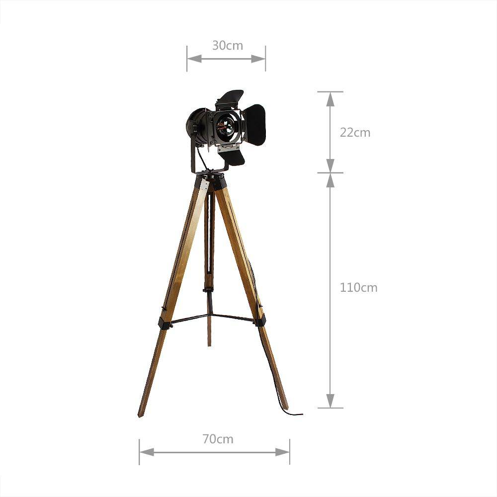 Lampadaire projecteur ajustable sur pied en bois - vue 4 sur 4