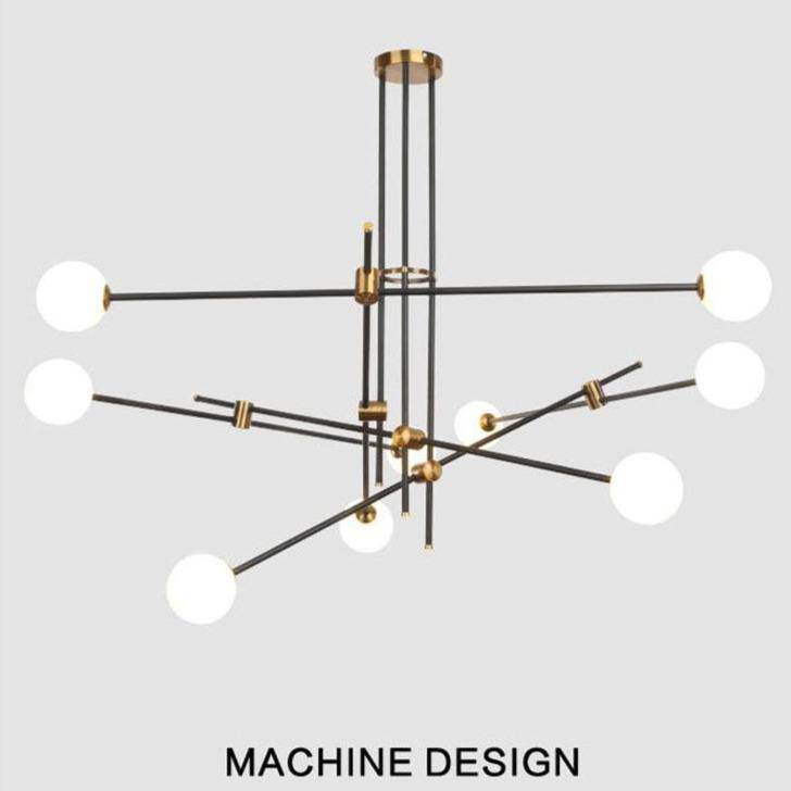 Lustre design noir avec plusieurs branches et verre Retro