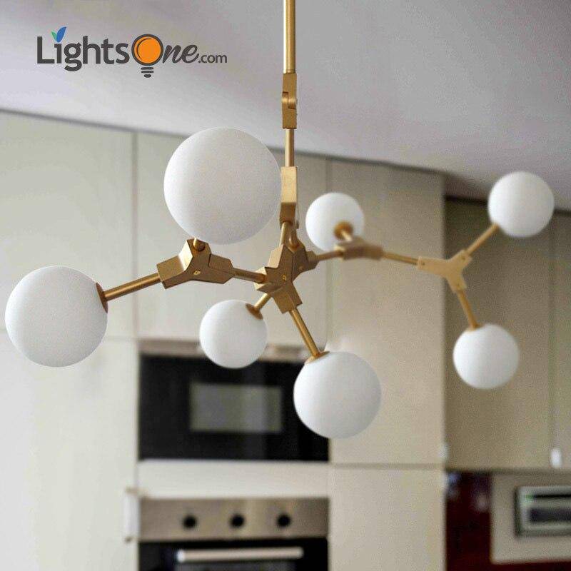 Suspension design à LED en métal doré et boules en verre Loft - vue 6 sur 12