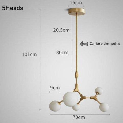 Suspension design à LED en métal doré et boules en verre Loft