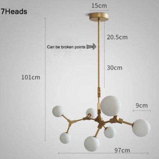 Suspension design à LED en métal doré et boules en verre Loft - vue 12 sur 12