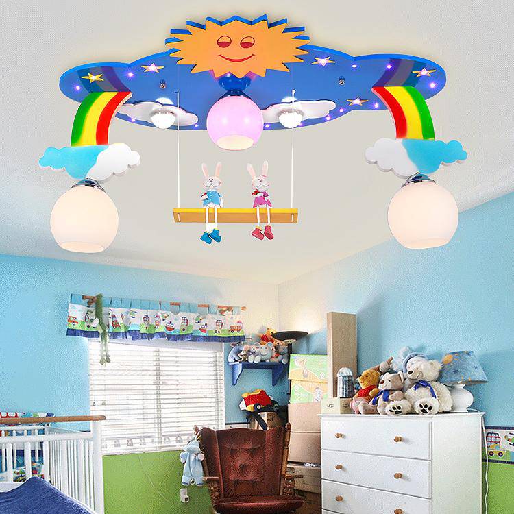 Plafonnier enfant ciel avec arc-en-ciel et balançoire
