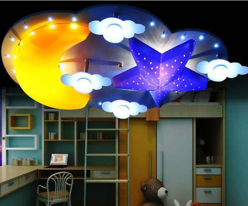 Plafonnier enfant en forme d'étoile, lune et nuage de nuit