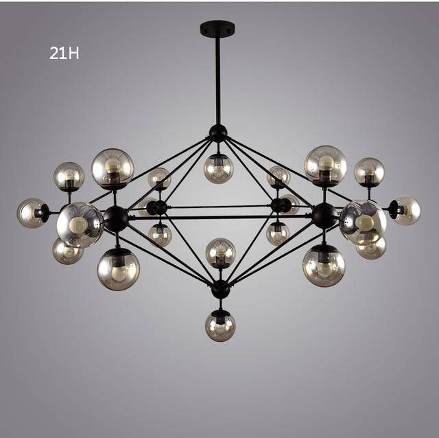 Lustre design noir avec plusieurs branches et verre Livewin - vue 5 sur 13
