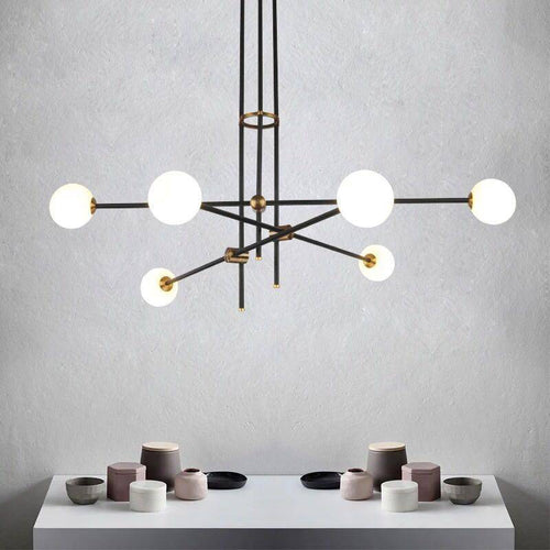 Lustre design noir avec plusieurs branches et verre Retro