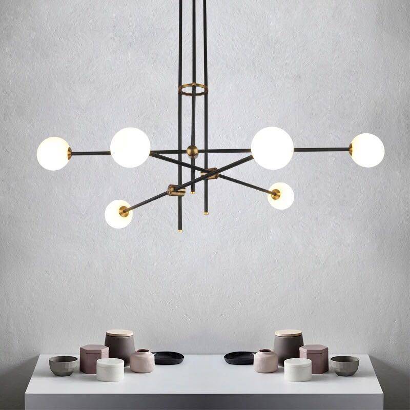 Lustre design noir avec plusieurs branches et verre Retro - vue 4 sur 4