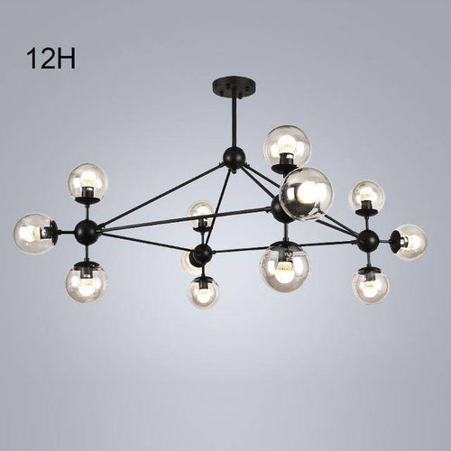 Lustre design noir avec plusieurs branches et verre Livewin