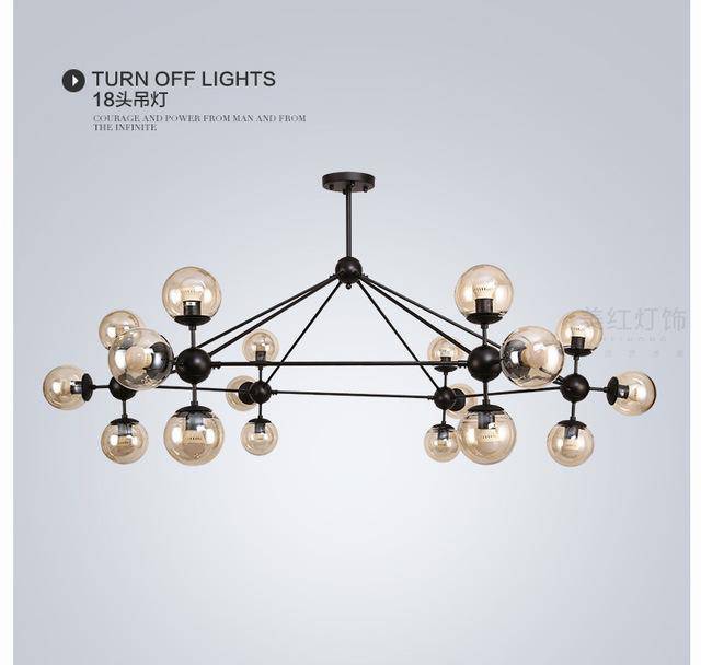 Lustre design noir avec plusieurs branches et verre Livewin - vue 6 sur 13