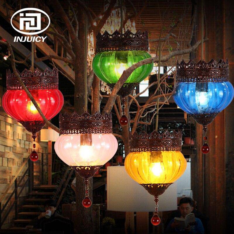 Suspension LED rustique en verre coloré et métal Bohemia