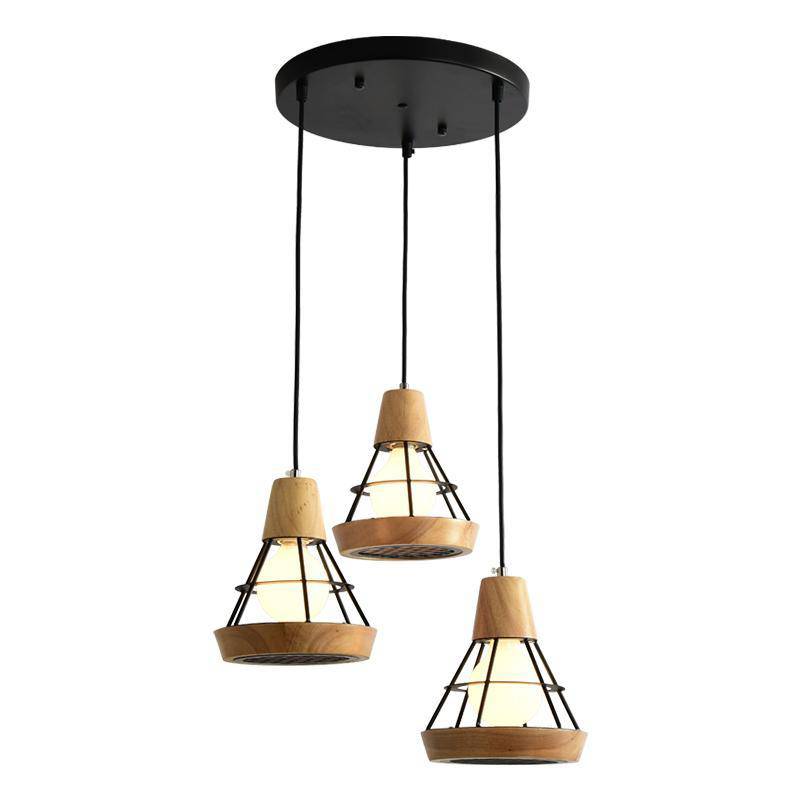 Suspension design LED en bois et cage métal (noir ou blanc) - vue 4 sur 10
