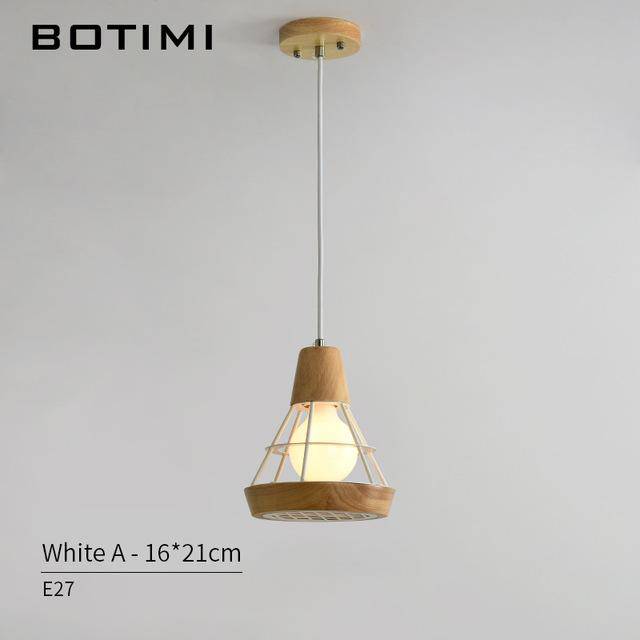 Suspension design LED en bois et cage métal (noir ou blanc) - vue 6 sur 10