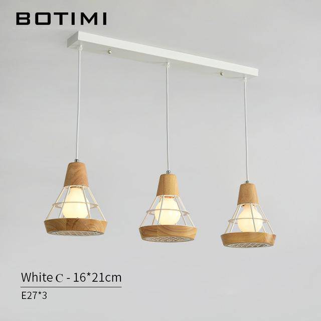 Suspension design LED en bois et cage métal (noir ou blanc) - vue 5 sur 10