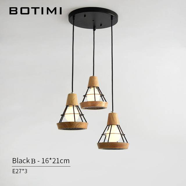 Suspension design LED en bois et cage métal (noir ou blanc) - vue 8 sur 10