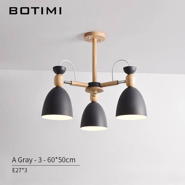 Lustre LED avec bras en bois et abats-jours arrondis - vue 4 sur 11