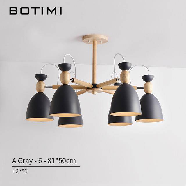 Lustre LED avec bras en bois et abats-jours arrondis - vue 7 sur 11