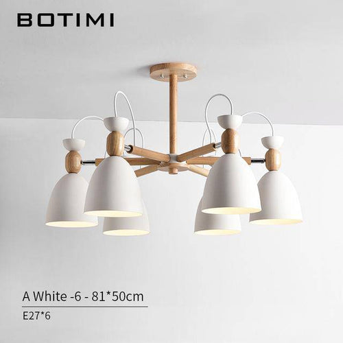 Lustre LED avec bras en bois et abats-jours arrondis