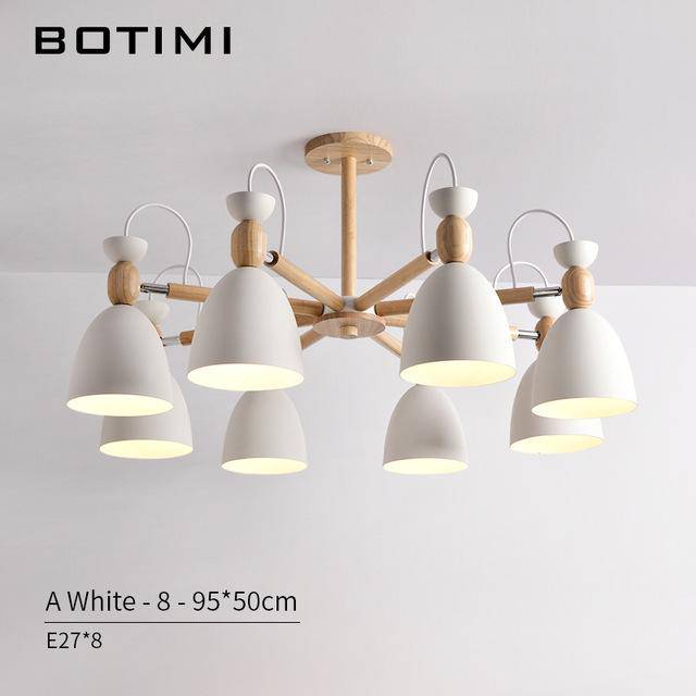 Lustre LED avec bras en bois et abats-jours arrondis