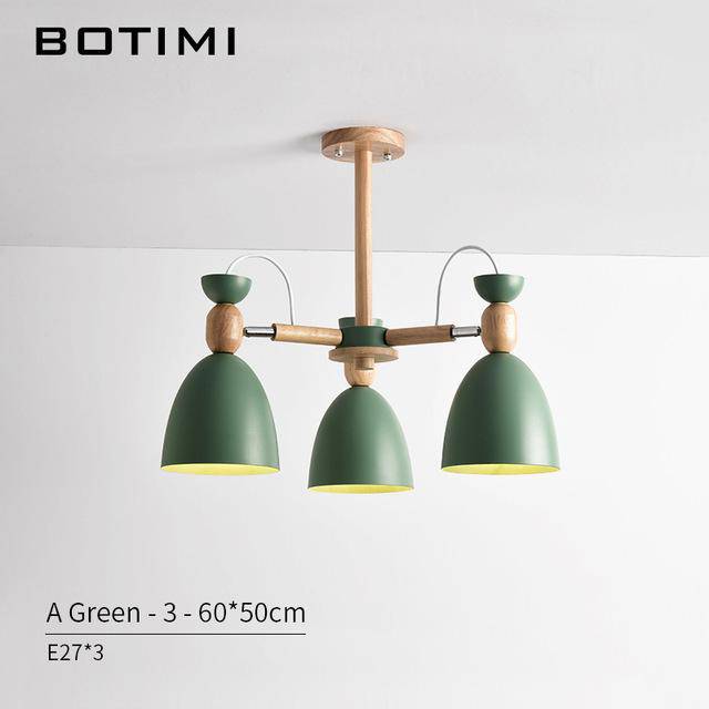 Lustre LED avec bras en bois et abats-jours arrondis - vue 8 sur 11