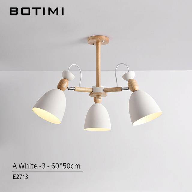 Lustre LED avec bras en bois et abats-jours arrondis