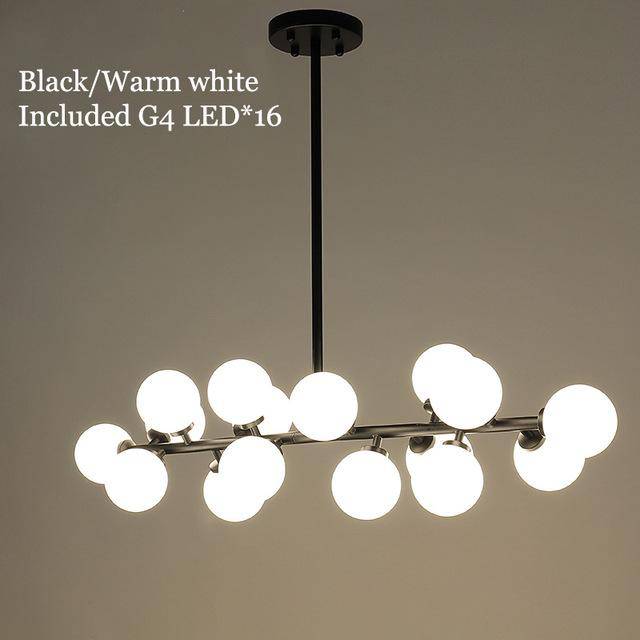 Lustre design à LED avec branche (noir ou dorée) et boules en verre - vue 3 sur 7