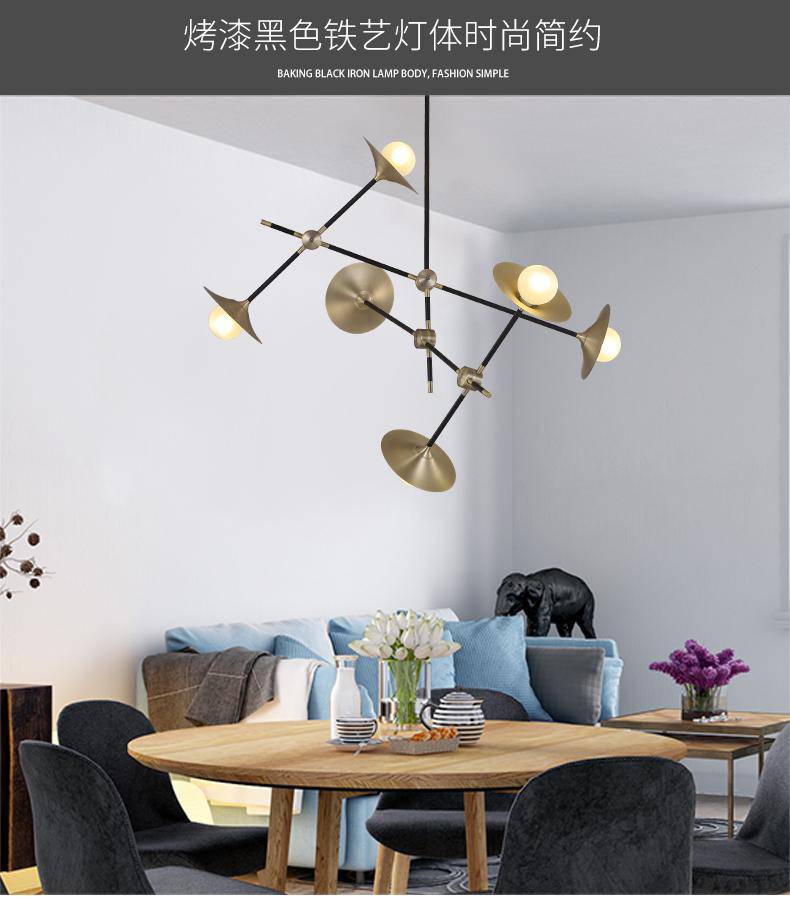 Lustre design à LED avec branches articulées et lampes dorées Modern - vue 8 sur 9