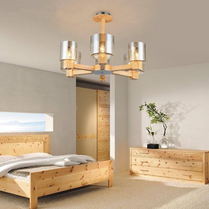 Lustre design en bois et abat-jour en verre - vue 7 sur 6