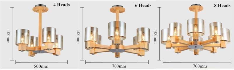 Lustre design en bois et abat-jour en verre - vue 5 sur 6